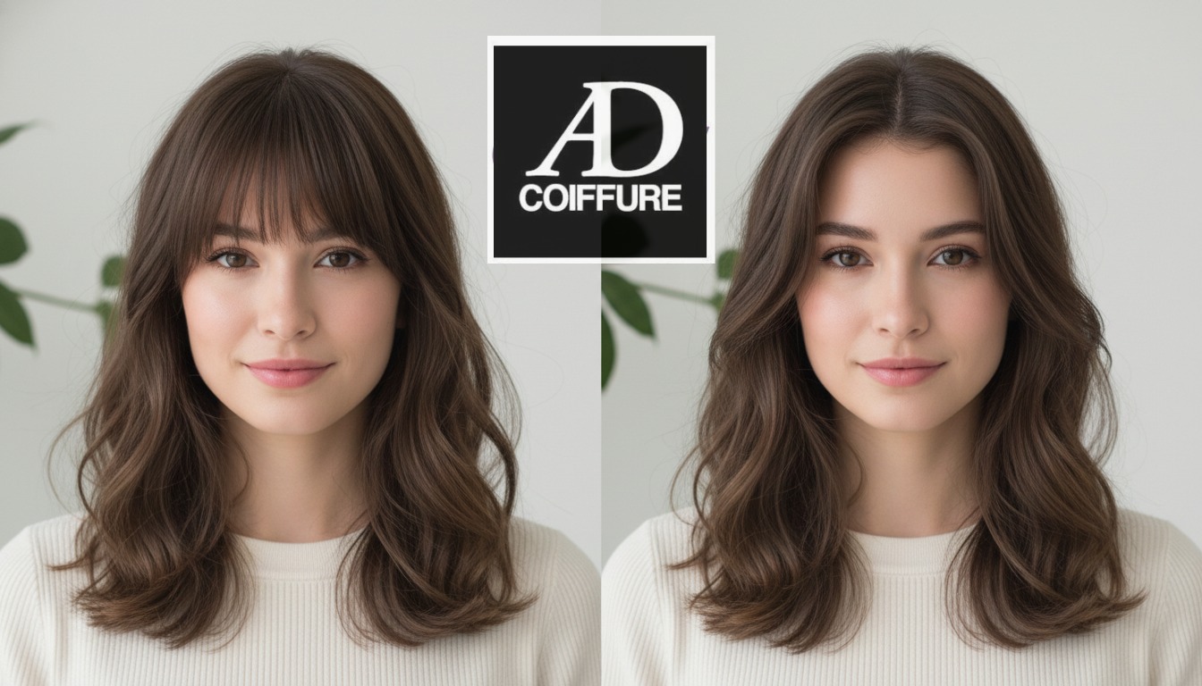 Femme avec coiffure moderne et frange tendance printemps 2026