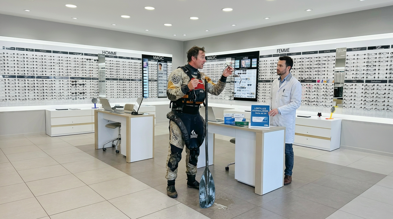 Opticien Afflelou Sarlat accueillant un client en urgence pour des lunettes cass&eacute;es pendant les vacances
